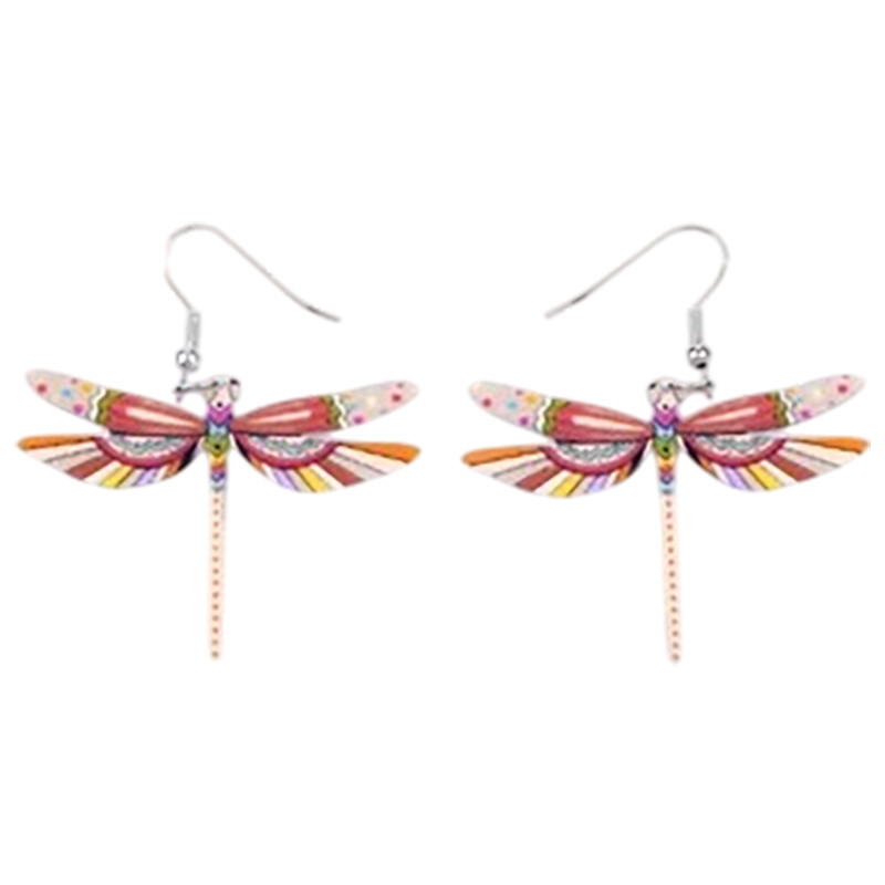 Boucles d'oreilles Pendantes Libéllule Multicolore en Acrylique couleur Beige