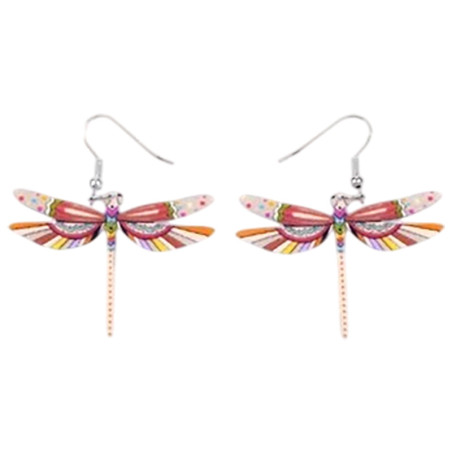 Boucles d'oreilles Pendantes Libéllule Multicolore en Acrylique couleur Beige