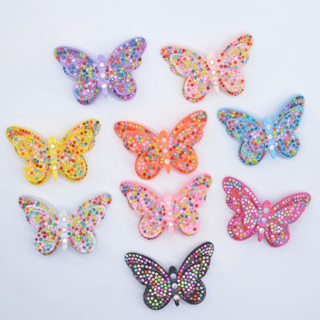 Écussons Papillon Double Aile de Papillon Strass 3D 65x42 mm - Lot de 6 pièces - 10 couleurs au choix !