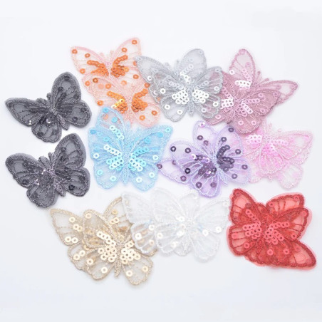 Écussons Papillon à coudre Aile de Papillon Maille et Paillettes - Lot de 10 pièces - 11 couleurs au choix !