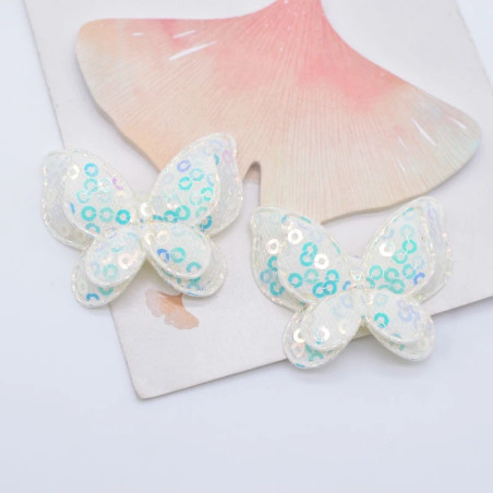 Écussons Papillons Ailes Papillon 3D à Paillettes Blanc