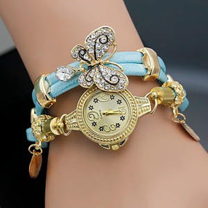 Montre Bracelet Papillon en Strass bleu couleur Ciel