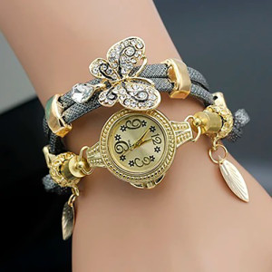 Montre Bracelet Papillon en Strass bleu couleur gris