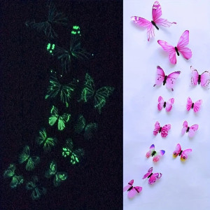 Autocollant Mural Papillon 3D Fluorescents dans le noir - couleur Rose