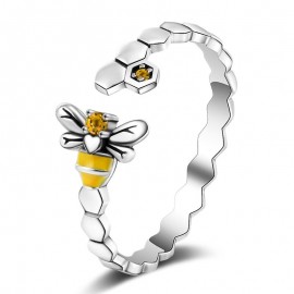 Bague en argent Sterling 925 pierre jaune abeille