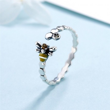 magnifique bague en argent Sterling 925 avec pierre jaune abeille
