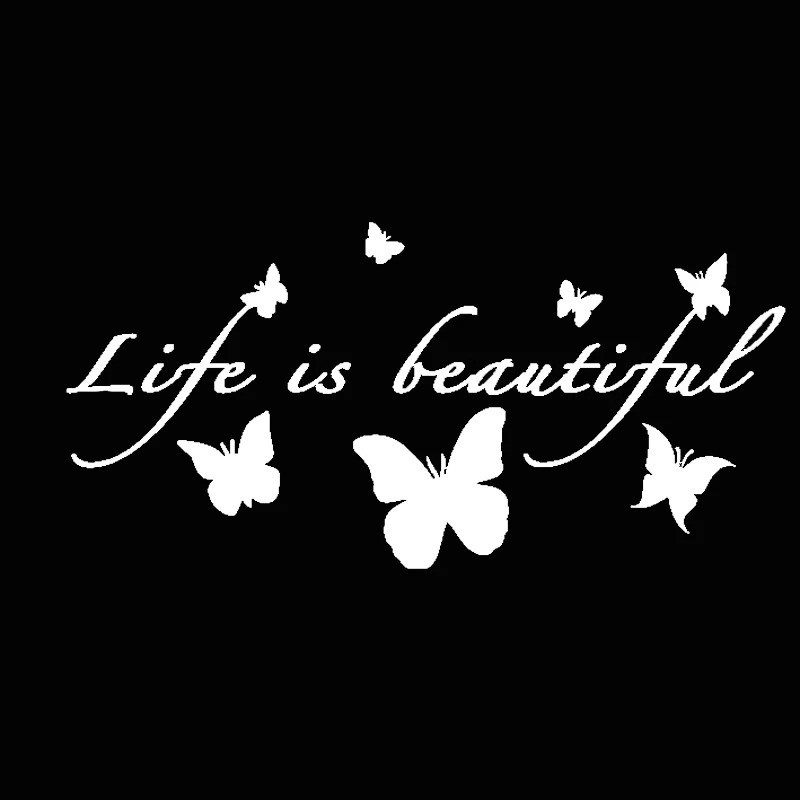 Autocollant Papillon Vinyle "La vie est belle\" Papillons Volants Couleur Blanc