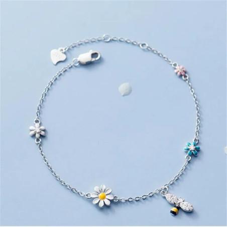 Bracelet Abeille Charme Nature - Marguerites et Abeille Modèle Couleur Argent
