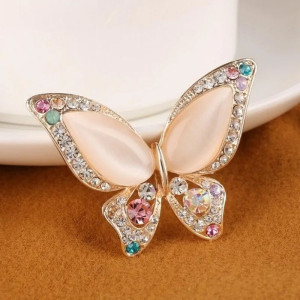 Broche Papillon émail Cristal et Strass Couleur Rose