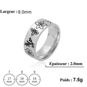 Détails Anneau abeille de type chevalière  motif hibiscus - modèle argent