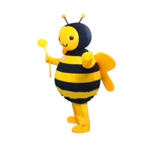 Vue de côté Costume de mascotte d'abeille aux rayures noires et jaunes !