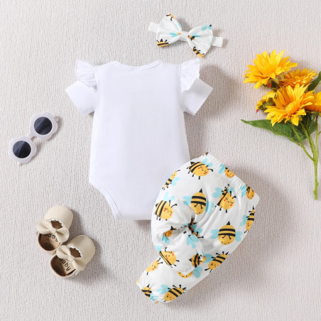 Vue Arrière Barboteuse Bébé Abeille Nid d'Abeille Sans Manches