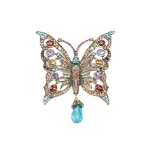 Vue générale Broche Papillon en Émail avec Pendentif Perle