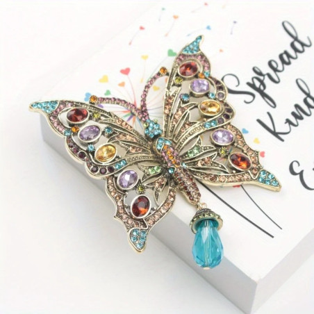 Vue détaillée Broche Papillon en Émail avec Pendentif Perle