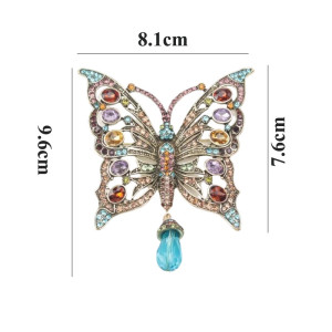 Dimensions Broche Papillon en Émail avec Pendentif Perle