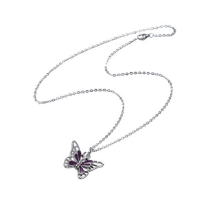 Vue générale Collier papilion aux ailes déployées Strass violet