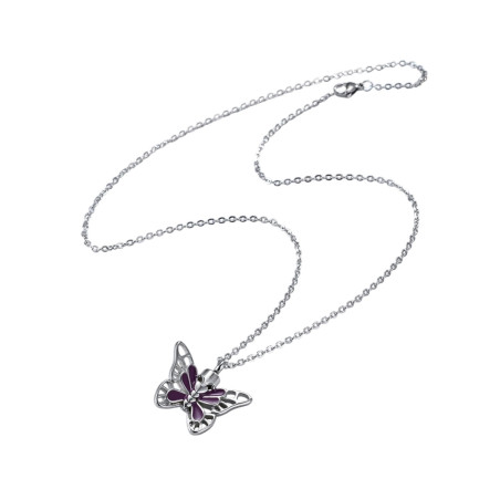 Vue générale Collier papilion aux ailes déployées Strass violet