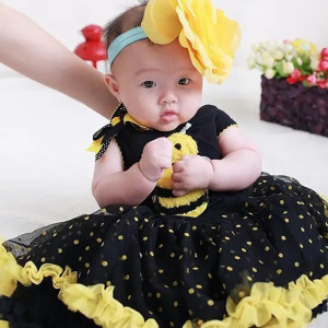 Vue Portée Robe Abeille avec tutu pour bébé fille