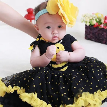 Vue Portée Robe Abeille avec tutu pour bébé fille