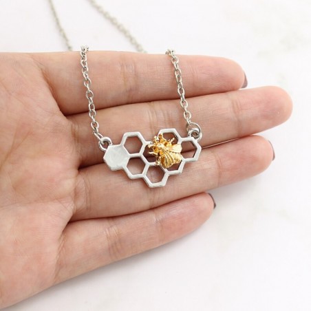 Collier en forme d'abeille avec pendentif nid abeille argent