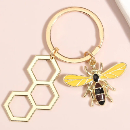 Portachiavi Ape Esagono Dorato – Minimalismo e Natura