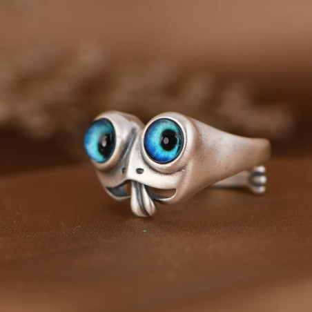 Magnifique Bague Grenouille Regard Saphir Éclatant en Argent 925 Sterling