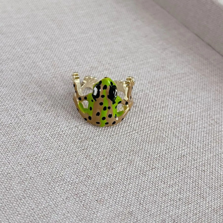 Anello Rana Tropicale Scintillante - Anello Smaltato Regolabile