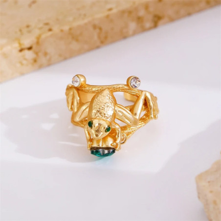 vue dessus de la Bague Grenouille Émeraude Dorée