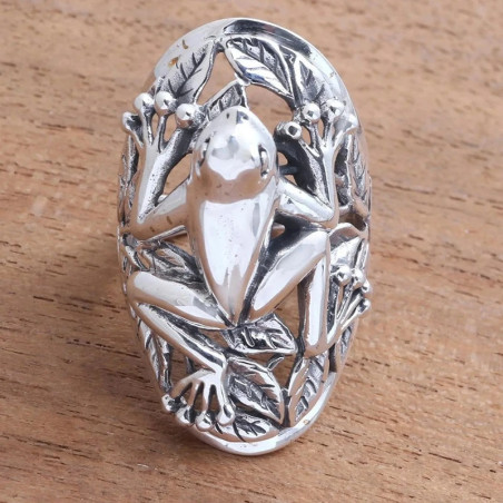 vue de  dessous de la Bague Grenouille Nénuphar d'Argent