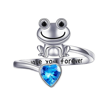 détails de la Bague Grenouille "I Love You Forever" Strass Bleu