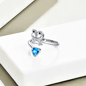 Bague Grenouille "I Love You Forever" Strass Bleu