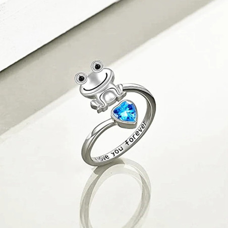 Magnifique Bague Grenouille "I Love You Forever" Strass Bleu bague redimensionnable