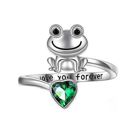 Bague Grenouille "I Love You Forever" Strass Vert bague redimensionnable