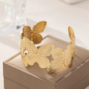 Magnifique Bracelet Manchette Papillons Dorés