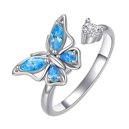 Anello Farfalla Cristallo Azzurro – Gioiello Regolabile Unico