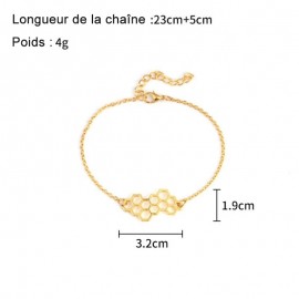 bracelet en nid d'abeille pour femme  modèle chaînette or taille