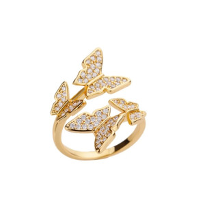 Bague Nuée de Papillons Cristal Doré