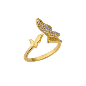 Anello Duo di Farfalle Cristallo Dorato – Eleganza e Simbolismo