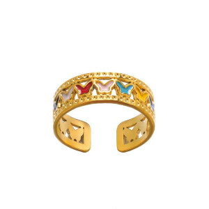 Anello Farfalla Arcobaleno Dorato – Gioiello Colorato & Elegante