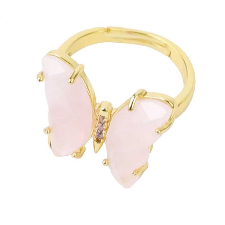 Anello Farfalla Quarzo Rosa Scintillante - Eleganza Regolabile