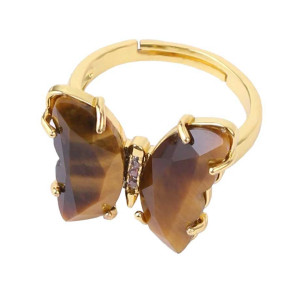 Anello Farfalla Occhio di Tigre Dorato - Eleganza & Protezione