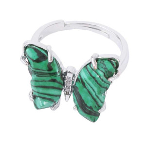 Anello Farfalla Malachite Argentato - Gioiello Unico Naturale