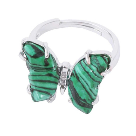 Anello Farfalla Malachite Argentato - Gioiello Unico Naturale