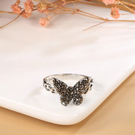 Anello Farfalla Scintilla Notturna in Argento 925 Vintage