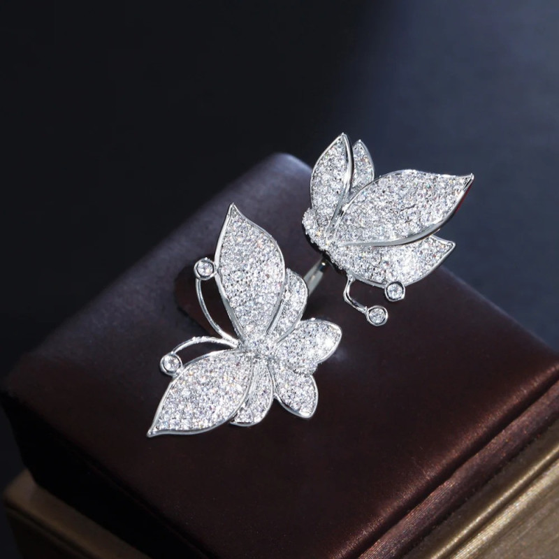 Anello Doppia Farfalla in Argento 925 con Zirconi - Regolabile