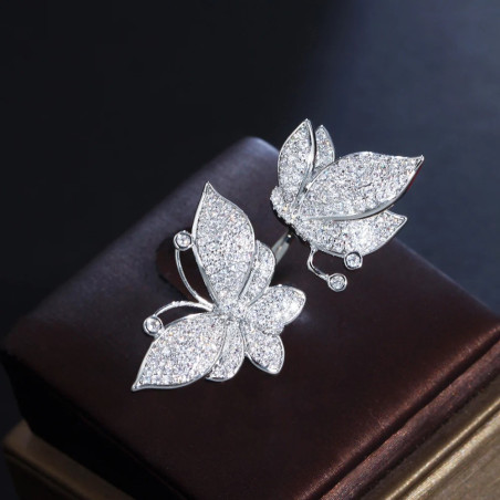 Anello Doppia Farfalla in Argento 925 con Zirconi - Regolabile