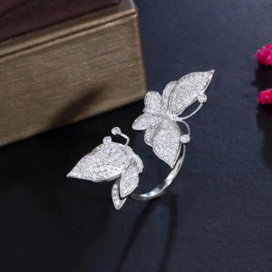Anello Doppia Farfalla in Argento 925 con Zirconi - Regolabile