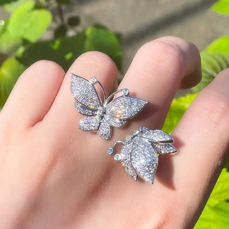 Anello Doppia Farfalla in Argento 925 con Zirconi - Regolabile