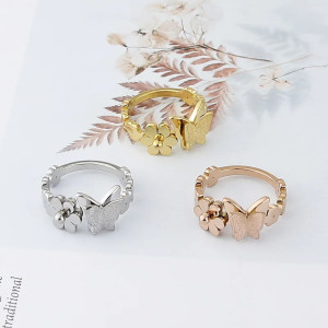 Bague Papillon 'Douceur Florale' - Argent, Or et Or Rose