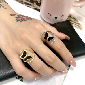 Anello Farfalla 'Luna Mistica' - Acciaio Inox Oro/Argento